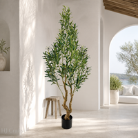 Olivo Artificial Mediterráneo de 1.8m con Tronco Retorcido y Esculpido, Frutos Negros, Planta de Seda Ecológica y Duradera para Hotel o Boutique