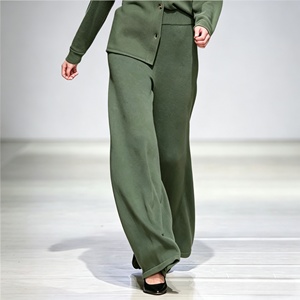 Custom OEM ODM BCI Certified Cotton Knit Wide Leg Pants Sustainable Knitted Trousers for Women Bulk Wholesale. - Product Image 1