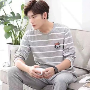 Ensemble pyjama à manches longues pour hommes t-shirt doux 2 pièces automne vêtements de maison mince vêtements de nuit décontractés jeunes hommes vêtements de nuit hommes d'âge moyen <span class=keywords><strong>nuisette</strong></span> - Product Image 5