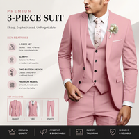 Setelan Jas Pria Slim Fit 3 Potong dengan Kerah Notch, Kancing Ganda, Jaket Tuxedo, Rompi, dan Celana untuk Pesta Pernikahan