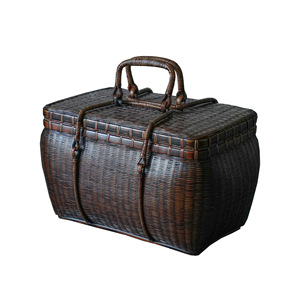Xia Meng bamboo woven tea box, portable tea set <b>basket</b>, handmade finely woven tea ceremony <b>storage</b> box, bamboo woven bag - Product Image 5