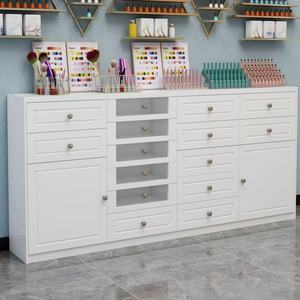Factory Custom Modern Durable Wood Eco-Friendly Optional Color <b>Nail</b> Salon Mirror Station with Multiple Storage Space - Product Image 3