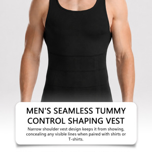 Men's Black Breathable Waist Cincher Tank Top Medium Control Shapewear <b>Bodysuit</b> Seamless Knitted Spandex Nylon - Product Image 3