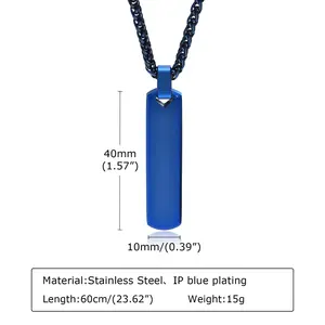 Offre Spéciale Simple personnalisé gravable lettre verticale cuboïde géométrique barre pendentif collier en acier inoxydable collier pour hommes