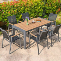 Ensemble de table et de chaises de patio en plastique noir, bois et métal, design moderne, réglable, pour restaurants, hôtels, parcs, vente en gros