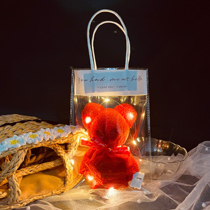 Towel <b>Bear</b> Gift Set With LED Fairy Light Transparent Handbag Soft Towel <b>Bear</b> Doll Wedding Party Guest Souvenir Gift - Product Image 4