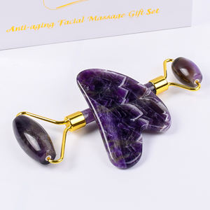 Gaya populer kristal ungu alami Gua Sha <span class=keywords><strong>Roller</strong></span> batu Amethyst <span class=keywords><strong>Roller</strong></span> Guasha pemijat grosir rol giok dan Set Gua Sha - Product Image 5