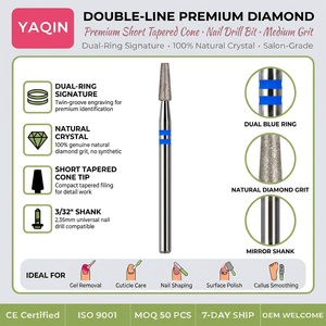 Yaqin – Embout <span class=keywords><strong>de</strong></span> précision conique à tête plate <span class=keywords><strong>de</strong></span> 2,5 mm (3/32 po) en diamant naturel pour manucure russe, idéal pour les spécialistes - Product Image 1