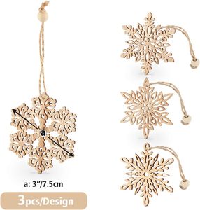 18-زخارف ثلج خشبية لعيد الميلاد 4 بوصة زخارف خشبية معلقة زخارف شجرة عيد الميلاد ريفي الحرف - Product Image 3