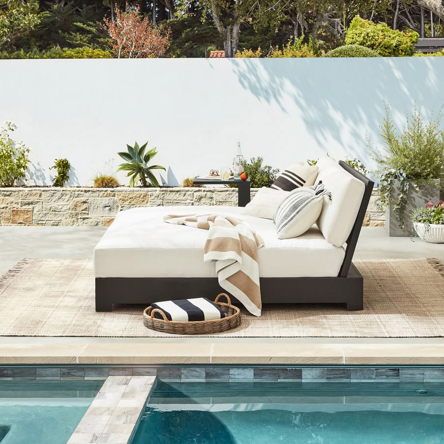 High quality sun lounger bed chaise lounge patio metal aluminum outdoor double daybed with cushion
