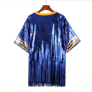 Custom Team Logo Bling <strong>Sequin</strong> T-shirt AGGIE Tassels <strong>Sequin</strong> Jersey Dress Fringed <strong>Top</strong> - Product Image 2