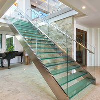 Bande de bois d'escalier, système de verre trempé complet, balustrade d'escalier, garde-corps, à vendre, livraison gratuite