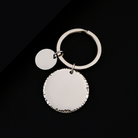 Porte-clés rond en acier inoxydable Ywyougang, style vintage, bord perlé, avec petite étiquette circulaire gravable, cadeau personnalisé, 4 couleurs