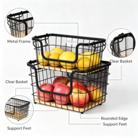 Panier à fruits à 2 niveaux en métal pour comptoir, panier de rangement pour garde-manger et stockage alimentaire