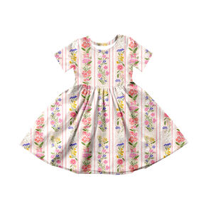 GSD3576 Custom Baby <b>Girl</b> Summer pink bows flowers Print short Sleeve Knee-Length Breathable <b>Dress</b> Wholesale - Product Image 6