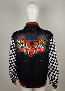 Completo strass nero giacca da riscaldamento riscaldamento per <span class=keywords><strong>allegria</strong></span> e squadra di ballo logo personalizzato Cheer uniforme pacchetto Cheer Wear - Product Image 3
