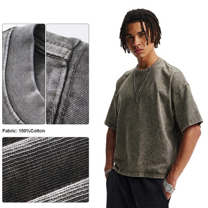 Camisetas Unisex de Algodón Lavado y Desgastado de 275GSM, Corte Cuadrado, Bajo Acanalado, Cuello Redondo Oversize, Diseño Personalizado - Product Image 3