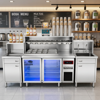 Station de travail professionnelle robuste pour bubble tea 1,5 m avec porte auto-fermante et étagère en acier inoxydable pour café Boba