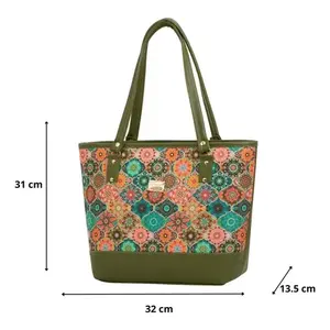 Bolso Tote de Yute para Mujer Fana Ethan, Color Verde Oliva, Diseño Floral, Forro de Lona, Estilo Bohemio, Uso Diario - Product Image 4