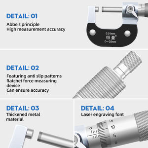 Zeer Nauwkeurige Industriële Spiraalmicrometer Roestvrijstalen Diktemeter Met Verchroomde Buitendiameter <span class=keywords><strong>Micrometer</strong></span> - Product Image 3