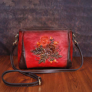 Ando <b>Bag</b> Vintage Floral Embossed <b>Genuine</b> Cowhide <b>Leather</b> Shoulder Crossbody <b>Bag</b> for Women - Product Image 3