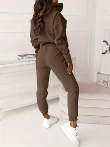 OEM Women Short <b>Sleeve</b> Sweatshirt Pants Set Stand Collar Streetwear Outerwear Polyester Breathable Heat Transfer Logo - Product Image 6