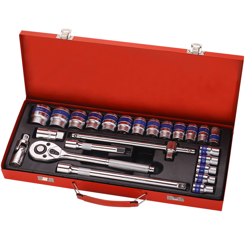 24-piece socket wrench tool set, ratchet wrench set, iron box sliding rod combination wrench socket tool.