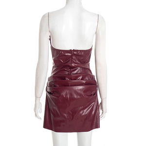 Viviblook D25DS451 Nouvelle Robe de Soirée Courte Sexy d'Automne en Similicuir Plissée avec Baleines, Couleur Unie et Sans Bretelles pour Femme - Product Image 3