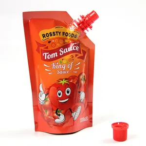 Customized tomato sauce packaging liquid stand up plastic juice pouches with side spout bag