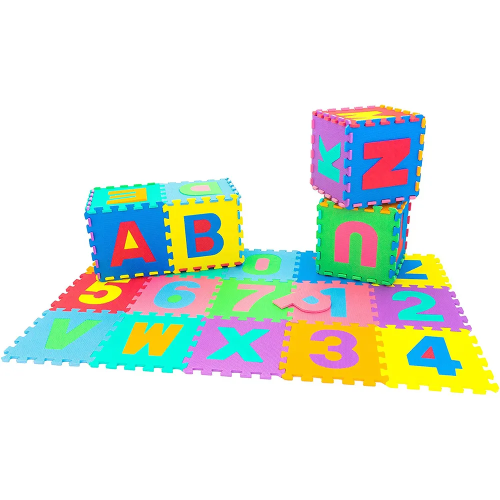 Tappetino da gioco in schiuma per bambini (Set da 36 pezzi) 6.25x6.25 pollici alfabeto ad incastro e numeri Puzzle per pavimenti piastrelle colorate in EVA