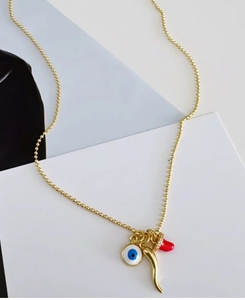 Collier en perles bleues en forme <span class=keywords><strong>de</strong></span> <span class=keywords><strong>corne</strong></span> <span class=keywords><strong>de</strong></span> fasion pour femmes, collier avec pendentif œil maléfique - Product Image 1