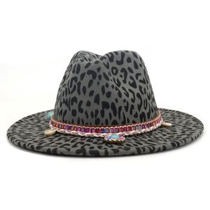 X3082 Chapeau unisexe en laine à imprimé léopard, casquette jazz tendance, chapeau Panama en laine Homburg - Product Image 5