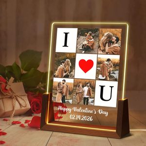 Lampe de nuit en acrylique personnalisée avec photo, cadre en noyer en forme de U, lampe LED personnalisée, cadeau pour maman, femme, fête des mères, anniversaire, Noël - Product Image 1