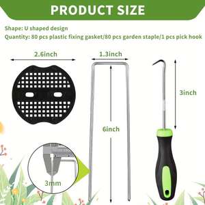 80 U-Shaped 6-Inch Landscape <b>Ground</b> <b>Stakes</b> with 80 Fixing Washers and 1 Hook <b>Stake</b> Fastening Fencing Products - Product Image 2