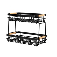Panier de rangement à 2 niveaux détachable en métal pour fruits et légumes, avec poignée en bois, support à bananes, empilable, pliable, étagère de cuisine moderne