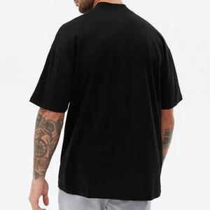 T-shirt vierge en coton de haute qualité, grammage lourd, col montant, coupe oversize, épaules tombantes, uni, pour hommes - Product Image 3
