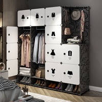 Einfach zu Montierender Moderner Erweiterbarer DIY Kunststoff-Kleiderschrank Umweltfreundlicher Schwarzer Rahmen Weiße Tür Tragbar für Werkstatt Wohnzimmer