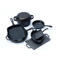 Ensemble de poêles à frire en fonte pratique ustensiles de cuisine en métal en gros pré-assaisonnés avec deux poignées en fer Design minimaliste écologique