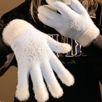 Nouveaux gants en tricot doux à flocons de neige contrastants bleus et blancs avec strass, pour l'hiver, les loisirs quotidiens, coupe-vent et chauds