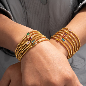 Pulsera de Cadena Fina con Cuentas de Circonita Natural Colorida, Segura para la Piel, Chapada en Oro PVD de 18K, de Acero Inoxidable, con Piedra de Nacimiento - Product Image 5