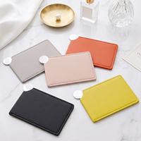Miroir de Poche Compact en Acier Inoxydable Type Carte de Crédit, Petit Miroir de Maquillage avec Étui en Cuir