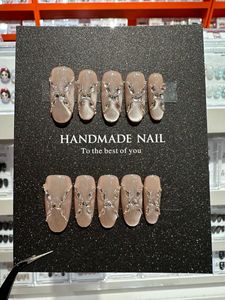Presse à ongles artificielle en gros d'usine peinte à la main noir <span class=keywords><strong>beige</strong></span> française style amande ongles artificiels réutilisables - Product Image 6