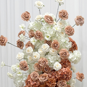 Arco de Flores Artificiales de Rosas, Hortensias y Orquídeas Blancas y Marrones para Decoración de Fondo de Bodas y Cumpleaños - Product Image 3