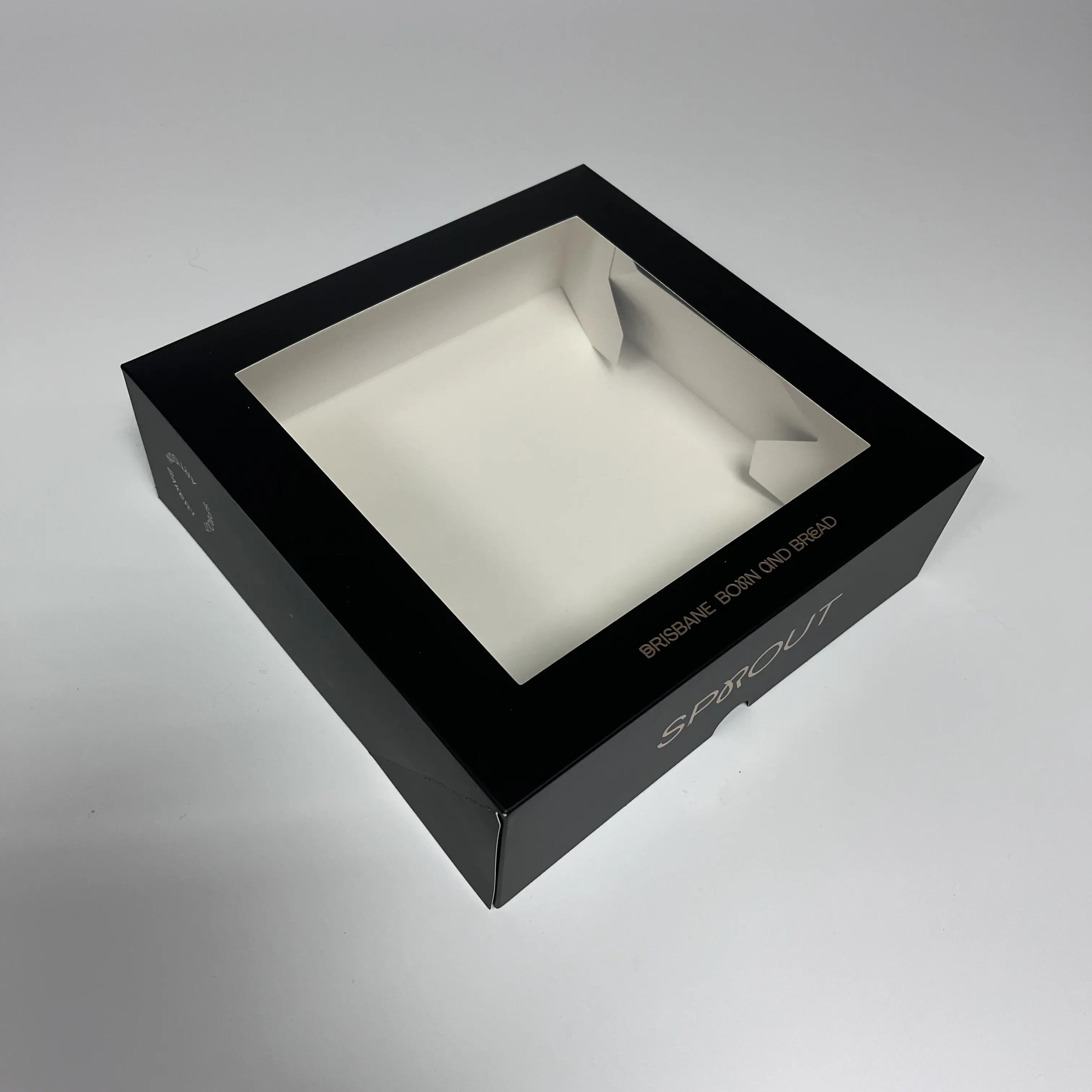Caja de papel para pastel de comida plegable, caja para pastel negro con ventana, caja para pastel de cartón negro de papel recubierto OEM personalizado a granel