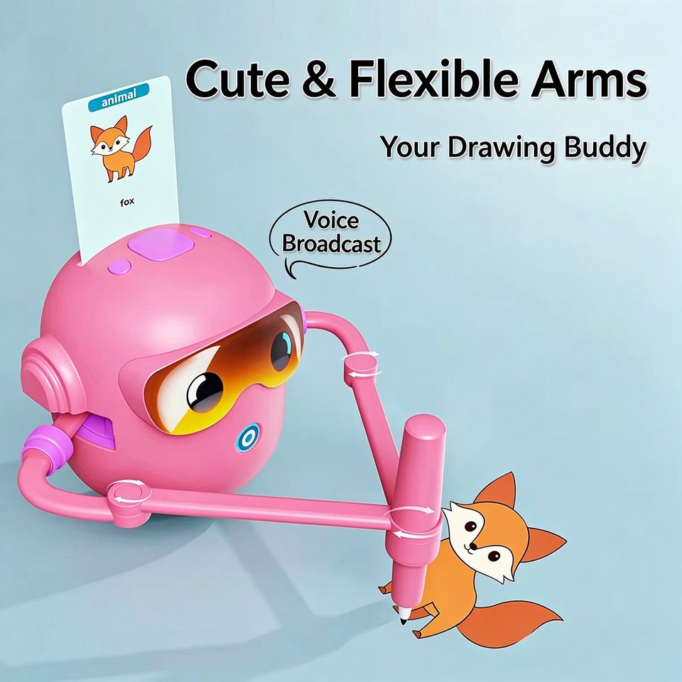 Rechargeable Smart Drawing Robot Voice Broadcast Flexible Arms Pen Card ...