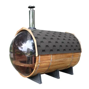Popular Design Panoramic Glass View Barrel Outdoor Steam Sauna Room For Garden Spa