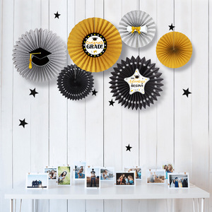 DAMAI Ensemble d'éventails géants en papier pailleté or, noir et argent pour cérémonie de remise des diplômes, fête, décoration suspendue pour salle de classe et célébrations - Product Image 1