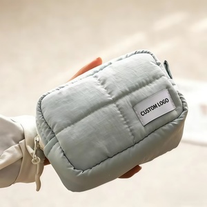 <span class=keywords><strong>Pochette</strong></span> de maquillage personnalisée avec logo, en coton doux matelassé, fermeture éclair, portable, petite, pour femmes, vente en gros - Product Image 3