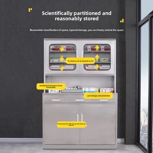 Armoire de distribution pharmaceutique mobile en acier inoxydable, design minimaliste moderne, protection incendie, avec serrure - Usage commercial, 2 portes - Product Image 3