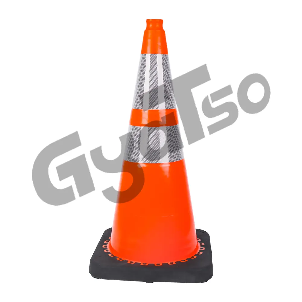 مخروط سلامة المرور 28 بوصة مع قاعدة سوداء مُثقلة بلاستيك PVC برتقالي مع ياقة عاكسة لسلامة الركن على الطريق